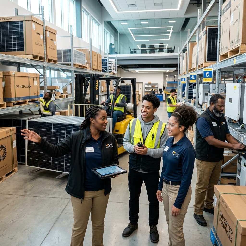 Modern warehousing and solar cargo packages logistics